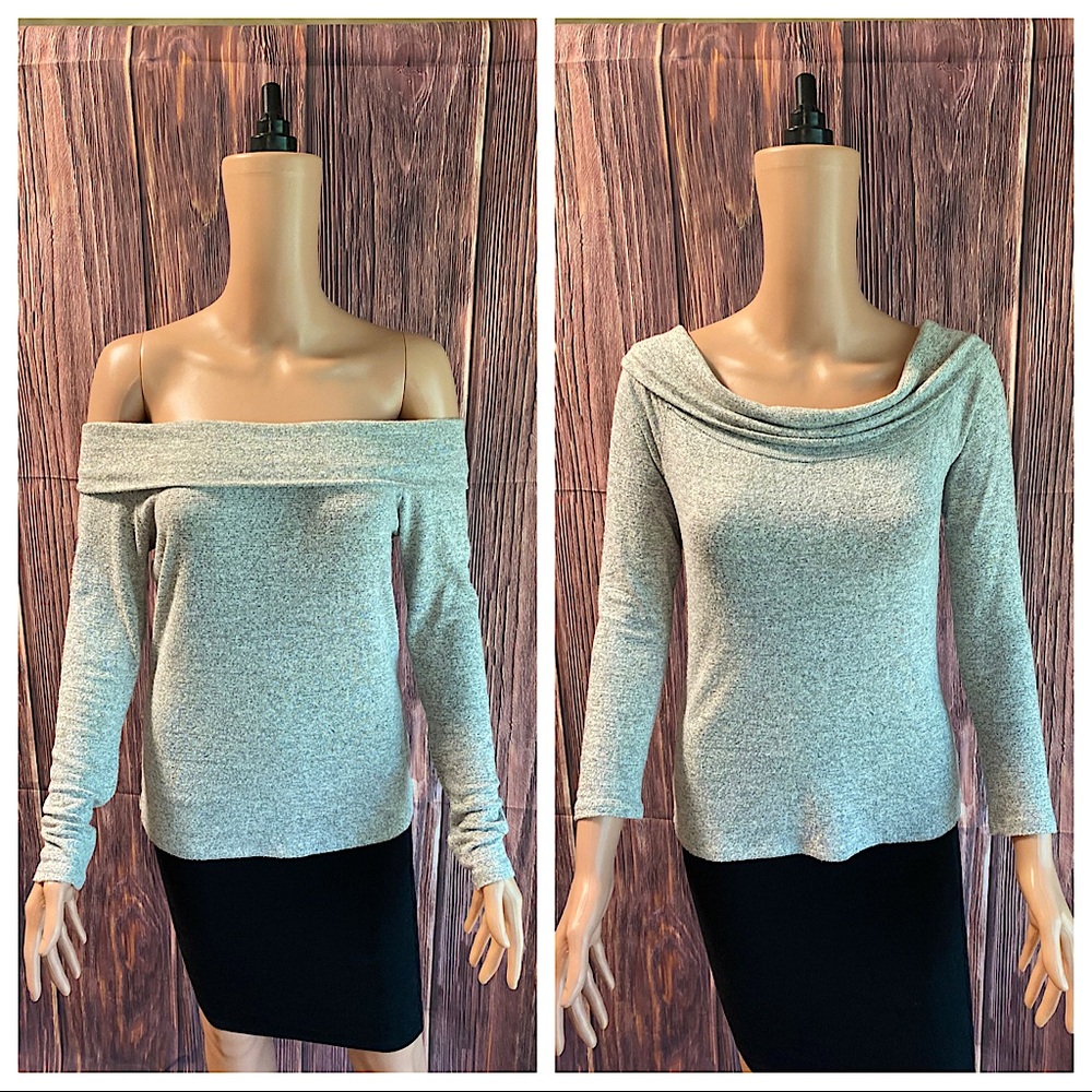 Acemi size small medium gray off the shoulder boho comfy blouse top sweater